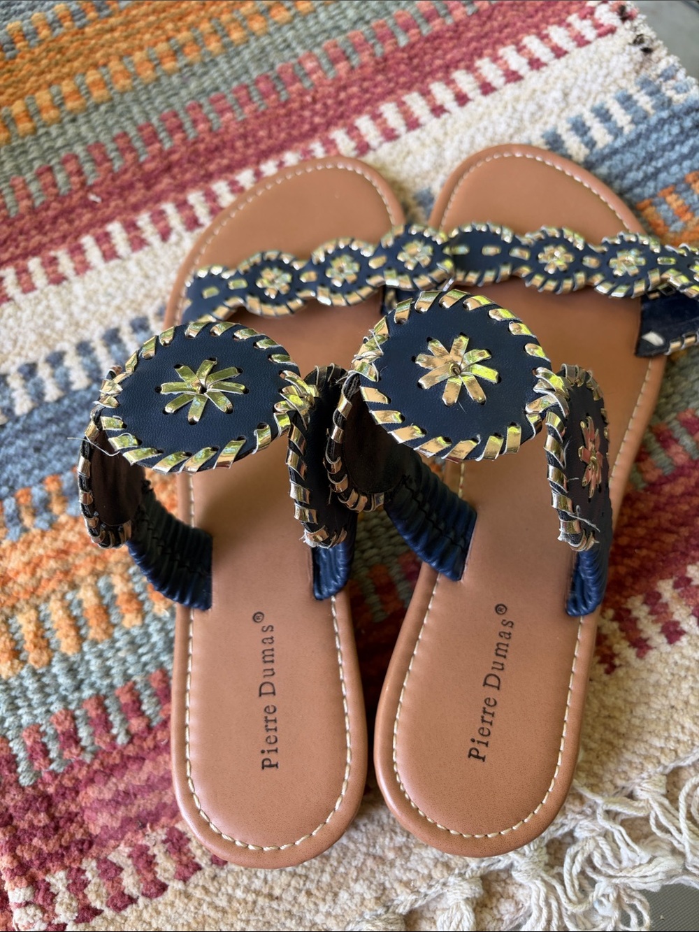 Pierre Dumas Blue and Tan Braided Medallion Sandals - Picture 3 of 4